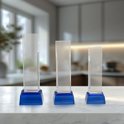 Customizable Crystal Award With Blue Base