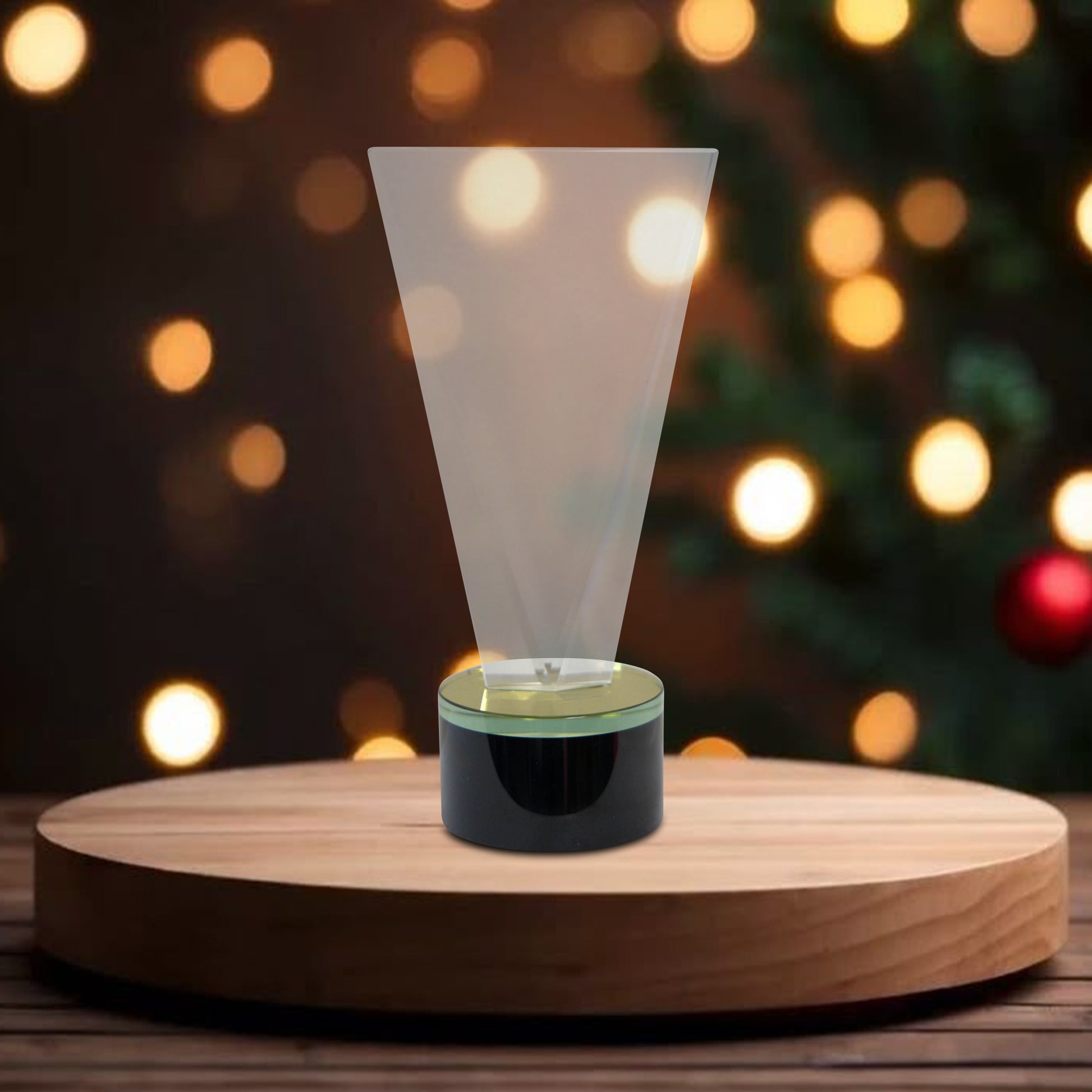 Crystals Award Display, Black Circular Base with a Gold Ring on Top
