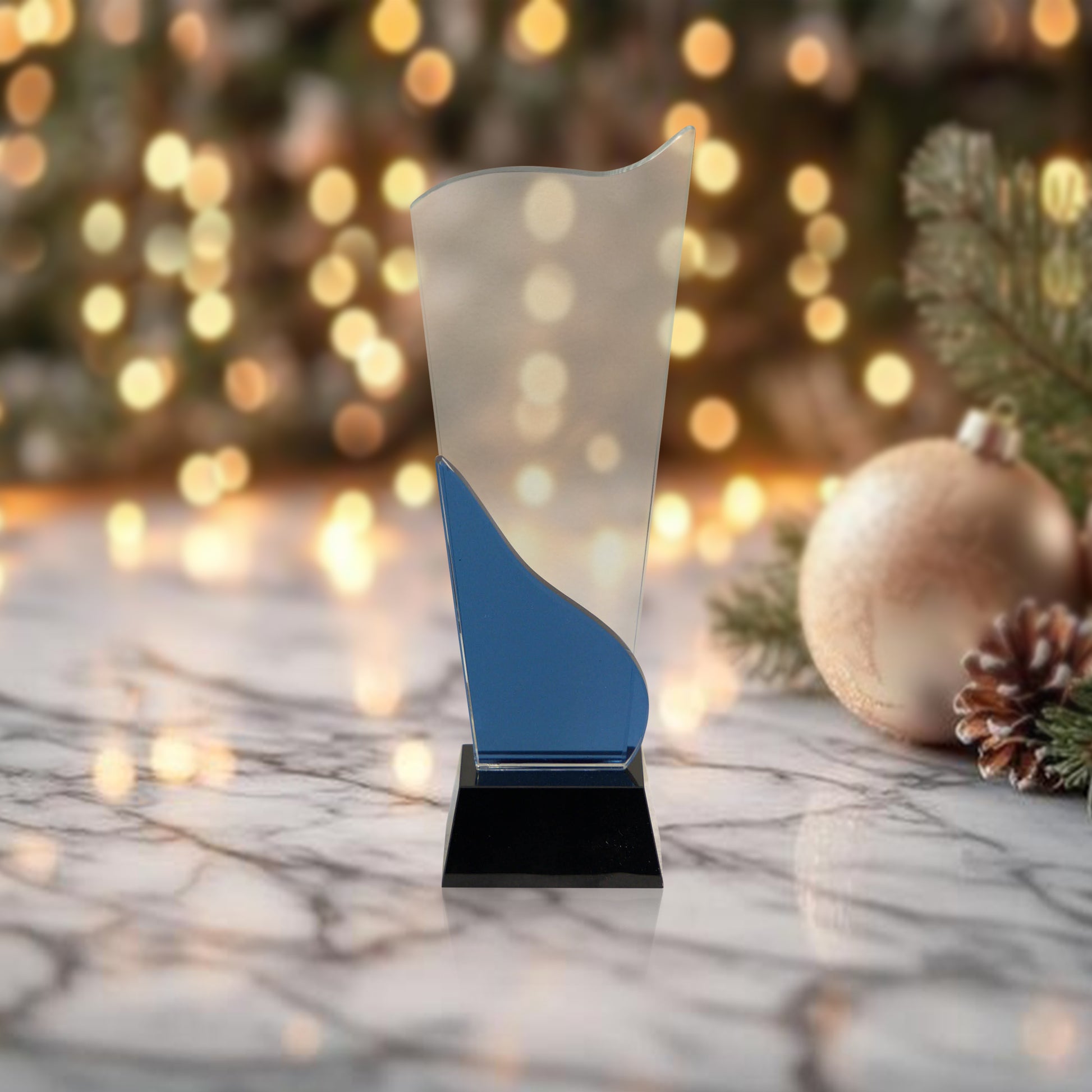 Crystal Award With Blue Accent and Black Base