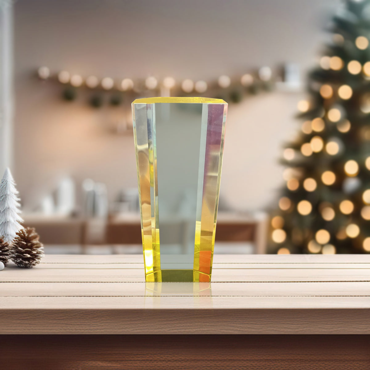 Modern Yellow and Clear Prism Trophy Award