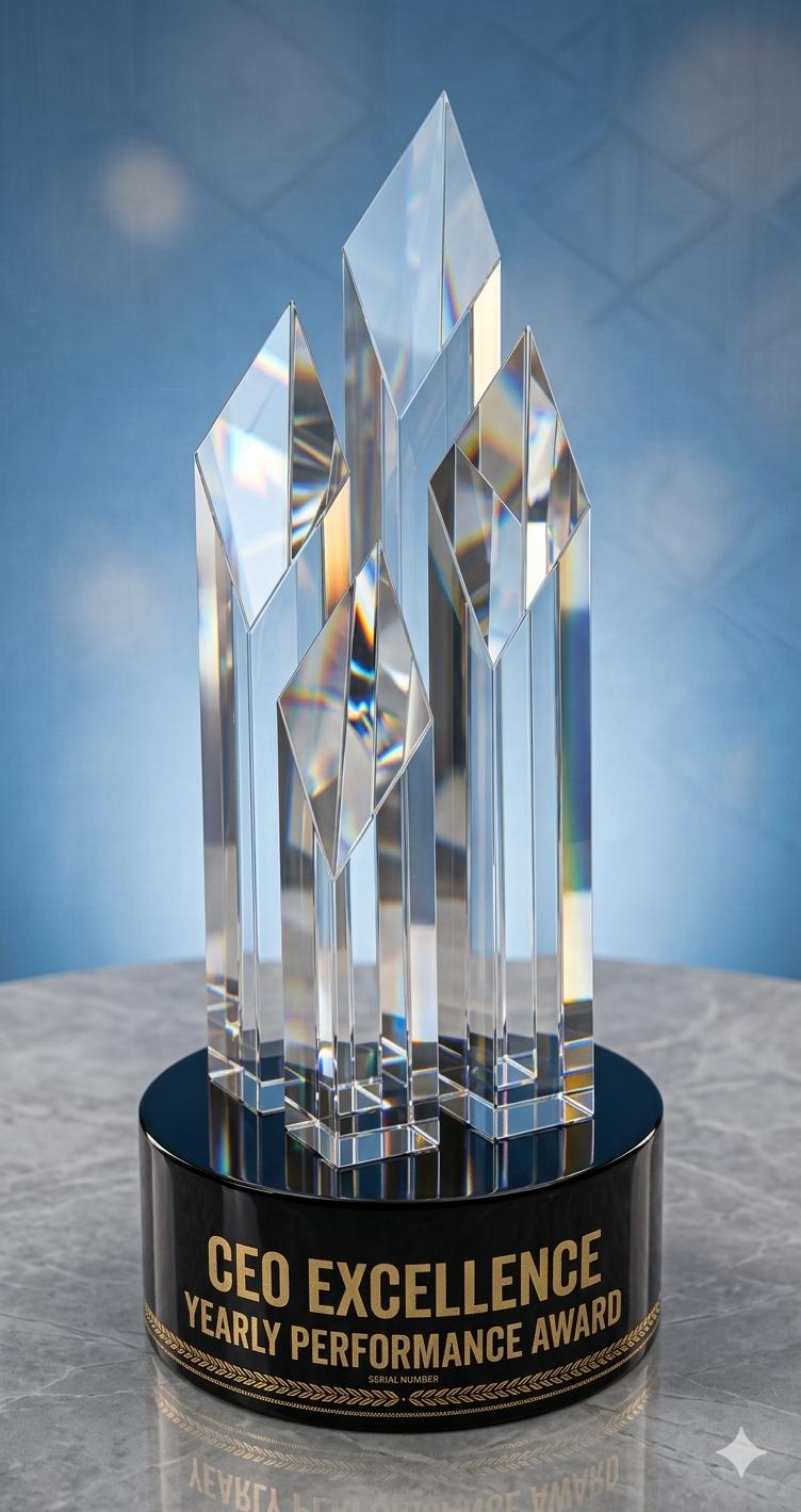 Diamond Optical Crystal Award with Black Round Crystal Base