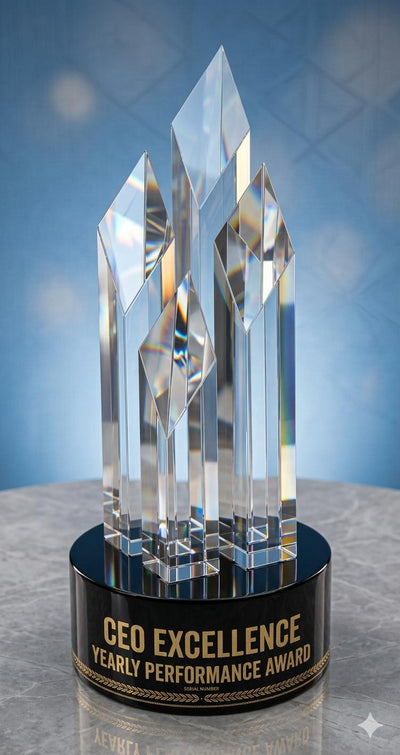 Diamond Optical Crystal Award with Black Round Crystal Base