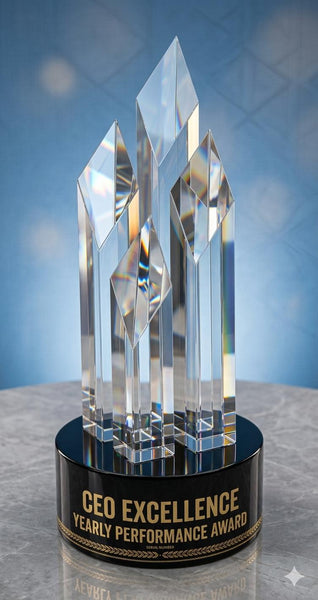 Diamond Optical Crystal Award with Black Round Crystal Base