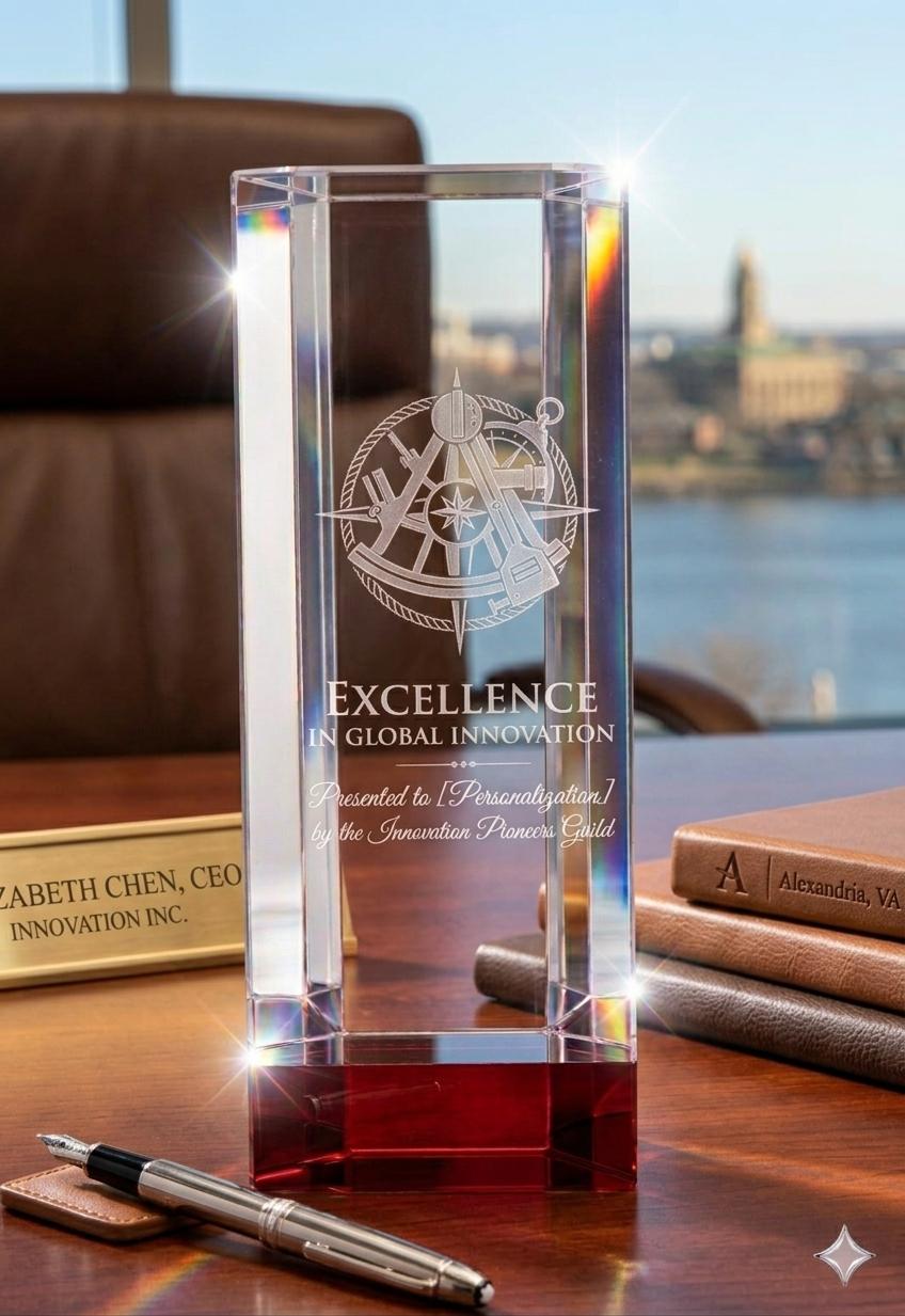 Modern Red and Clear Prism Trophy Award