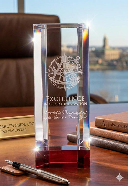 Modern Red and Clear Prism Trophy Award